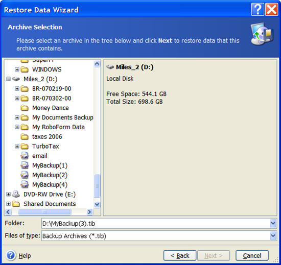 acronis true image recovery wizard